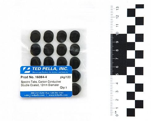 Двухсторонние электропроводящие углеродные диски повышенной чистоты диаметром 12 мм, 120 шт./уп.
